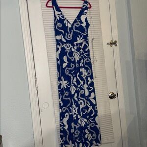 Lilly Pulitzer Sloane Maxi Dress Nautical Anchors Rope Steering Wheel Blue L
